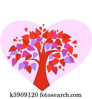 love tree on pink heart background