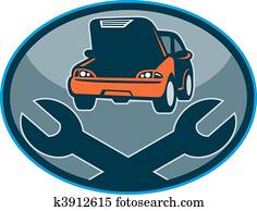 Automobile car breakdown mechanical repair with spanner Automobile car breakdown mechanical repair with spanner