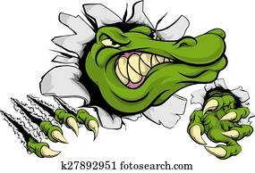 crocodilo, ou, jacaré, esmagando, através, parede