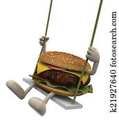 hamburger with arms and legs on a swing hamburger with arms and legs on a swing