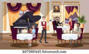 Restaurant interior in a hotel with people inside. Restaurant interior in a hotel with people inside.