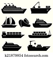Ships, boats, cargo, logistics and shipping icons Ships, boats, cargo, logistics and shipping icons