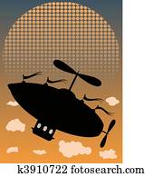 Silhouette AirShip Flying Past Sun