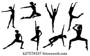 Silhouette Poses, Woman Aerobics Fitness on White Background, Set of People Figures Exercise, Sport Gymnastics Training Silhouette Poses, Woman Aerobics Fitness on White Background, Set of People Figures Exercise, Sport Gymnastics Training