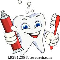 Tooth with tooth paste and brush Tooth with tooth paste and brush