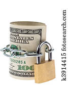 U.S. dollars bills are locked with a lock