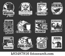 חפור, תעשיה, הפרד, איקונים, של, tools,, ציוד