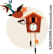 caricatura, relógio cuckoo