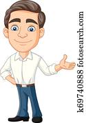 Cartoon happy young businessman presenting Cartoon happy young businessman presenting