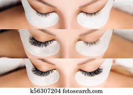Eyelash Extension. Comparison of female eyes before and after. Eyelash Extension. Comparison of female eyes before and after.