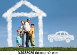 family of four dreams about house and car, collage