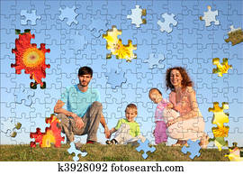 family of four puzzle collage