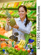 køb, i, frugt, grønsager, ind, den, supermarked