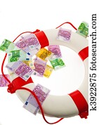 Life ring and the euro. Salvation of Greece.