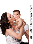 mutter, küssen, glücklich, baby, auf, backe