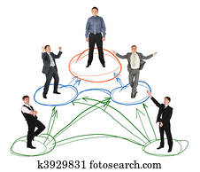 networking businessman drawing scheme on white background, collage