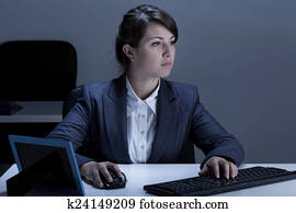 weiblich, büroangestellte, während, arbeit