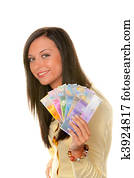 Woman with Swiss franc banknotes