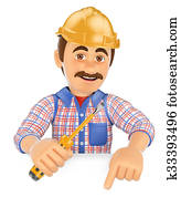 3d, חשמלאי, עם, a, מברג, להצביע, למטה., רווח ריק