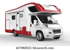 Big white and red camper vehicle- isolated on white Big white and red camper vehicle- isolated on white