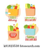 grocery delivery concept set