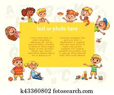 Happy children holding blank poster. Template for advertising brochure