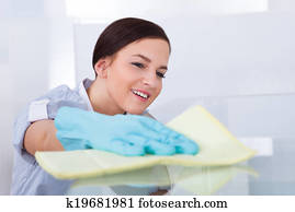 Maid Cleaning Glass Table Maid Cleaning Glass Table