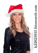Attractive blonde woman with Christmas hat