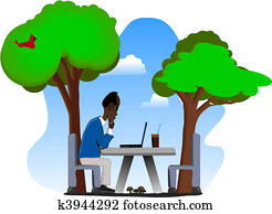 Older Man on Laptop Outdoors