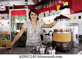 small business: proud owner or waitress small business: proud owner or waitress