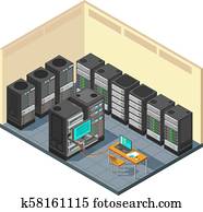 איזומטרי, שרת של רשת, חדר, עם, שיט, של, מחשב, equipments