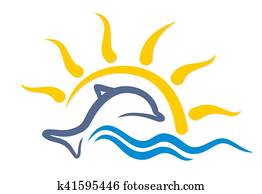 דולפין, עם, wave.