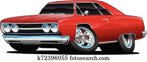 קלאסי, שריר, מכונית, ציור היתולי, הפרד, וקטור, דוגמה