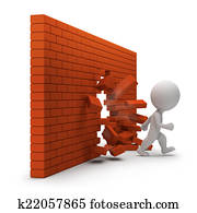 3d small people - through a brick wall 3d small people - through a brick wall