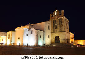antiga, catedral, selénio, em, a, cidade velha, de, faro, portugal