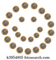 Coins smiley face on white