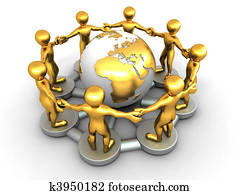 Group of people around of earth