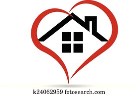 haus, und, herz, vektor, logo haus, und, herz, vektor, logo