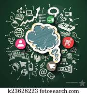 Internet marketing collage with icons on blackboard Internet marketing collage with icons on blackboard