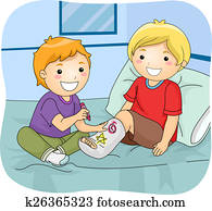 Stock Illustration of Illustration of doctor putting cast on boy's leg ...