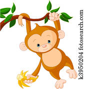 macaco bebê, ligado, um, árvore