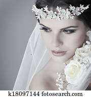 Portrait of beautiful bride. Wedding dress. Wedding decoration Portrait of beautiful bride. Wedding dress. Wedding decoration