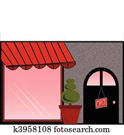 Store Front with Red Awning Store Front with Red Awning