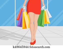 אישה, להביא, שקיות של קניות