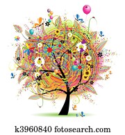 boldog, ünnep, furcsa, fa, noha, baloons