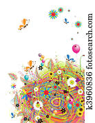 boldog, ünnep, furcsa, kártya, noha, léggömb