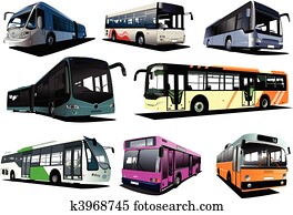 Eight city buses. Coach. Vector il Eight city buses. Coach. Vector il