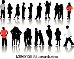 enfants, silhouettes.