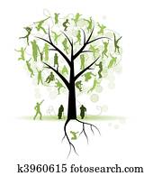 Family tree, relatives, people silhouettes