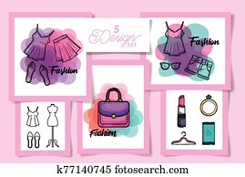 fünf, entwürfe, von, weiblich, mode, tuch fünf, entwürfe, von, weiblich, mode, tuch